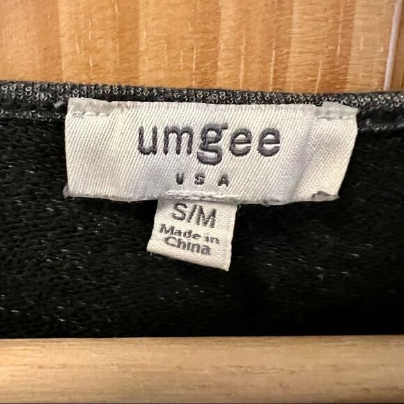 Umgee heathered grey black lace up tie ruffled sleeve tunic shirt top S/M - Picture 5 of 6